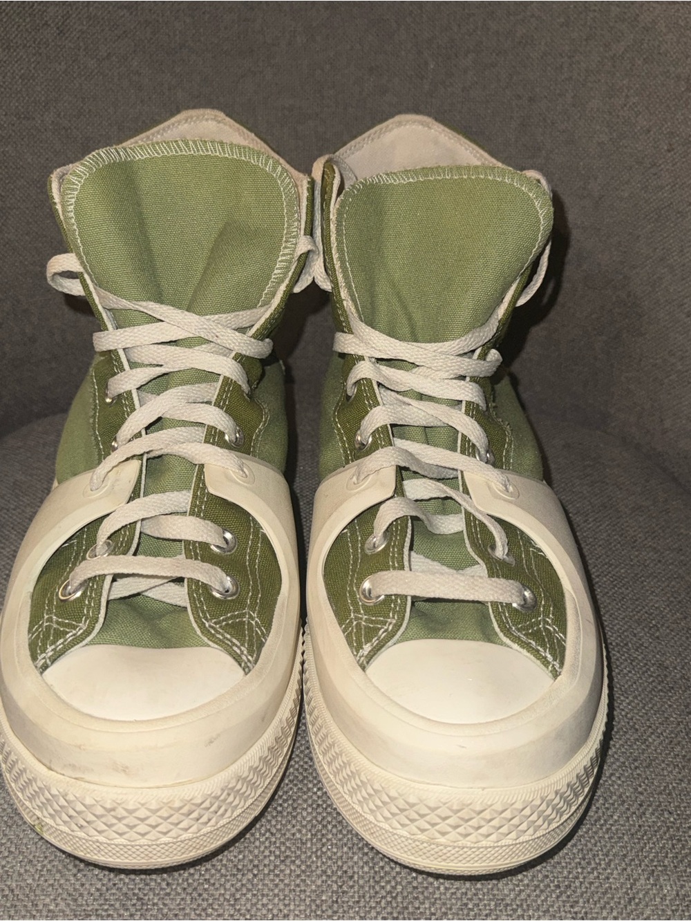 Converse High-Top Canvas Sneakers in Olive Green and White
